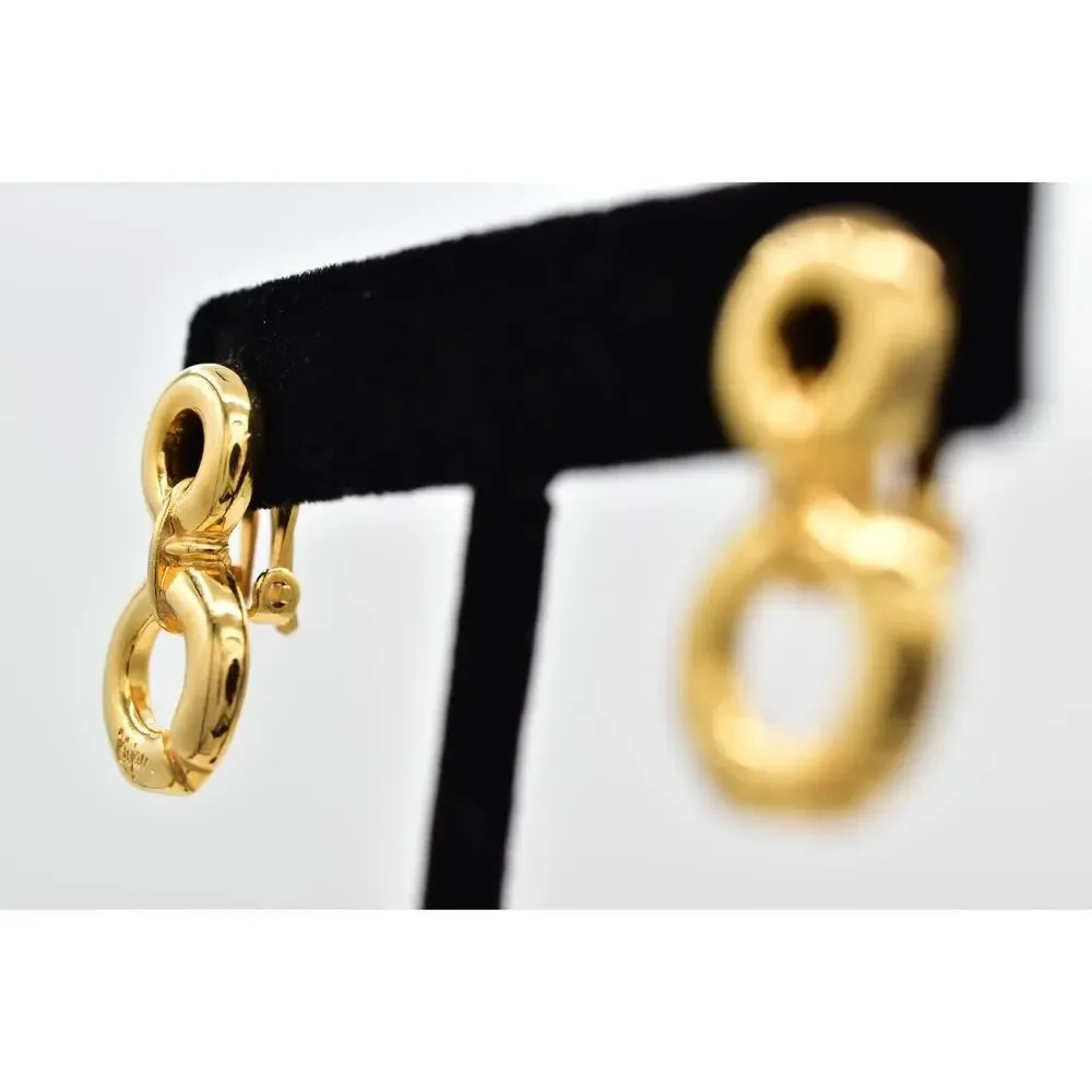 Bijan Vintage Clip On Earrings Chunky Gold Dangle Door Knocker Signed 1980s 9L